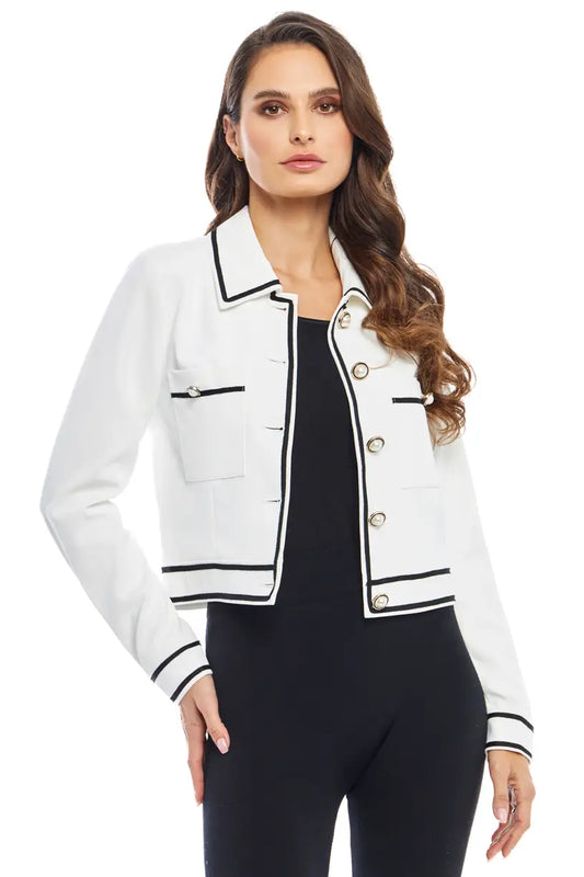 White Cropped Jacket with Black Trim