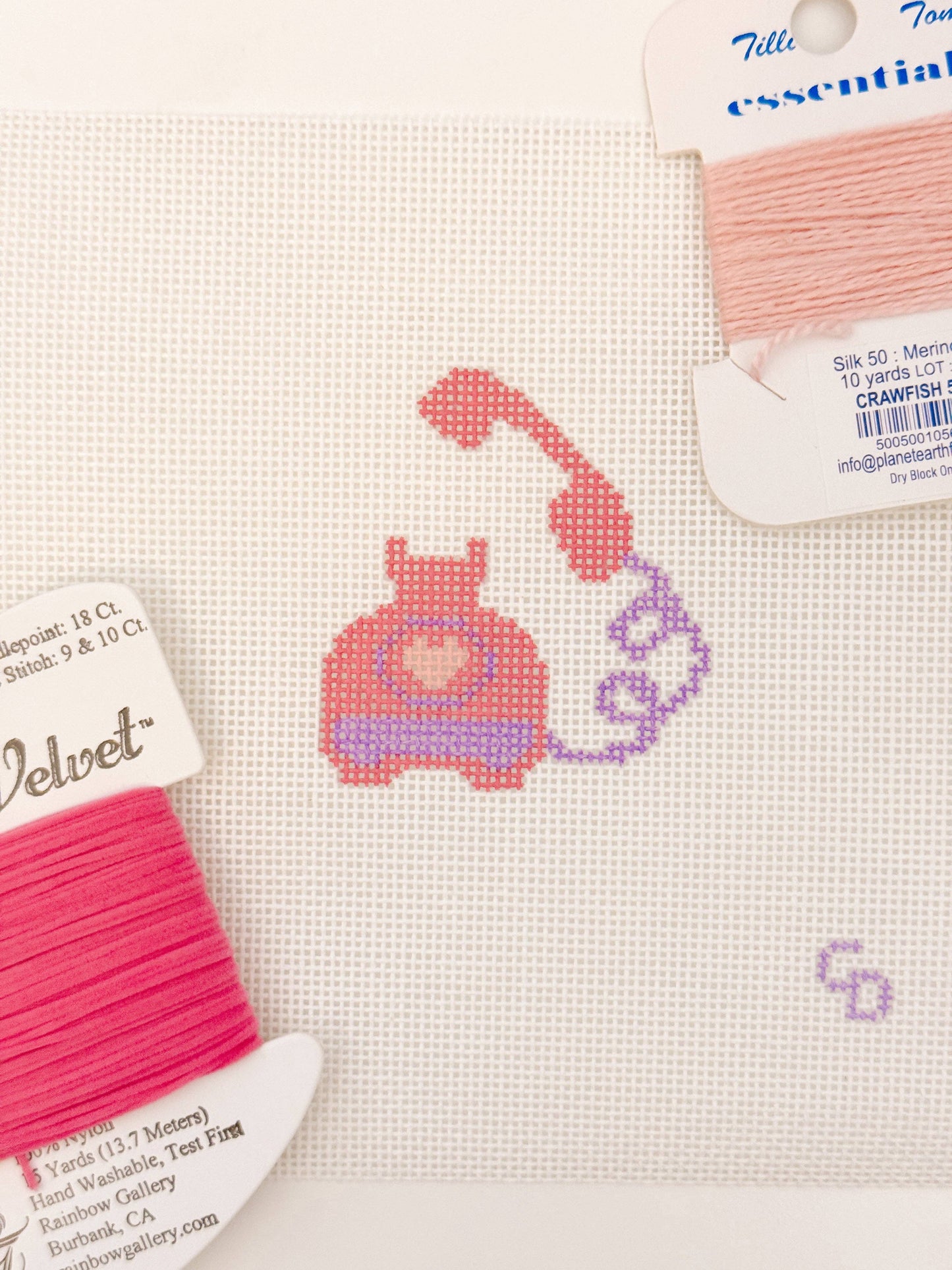 Heart Telephone Needlepoint Canvas, 2”x2” Mini Needlepoint Canvas