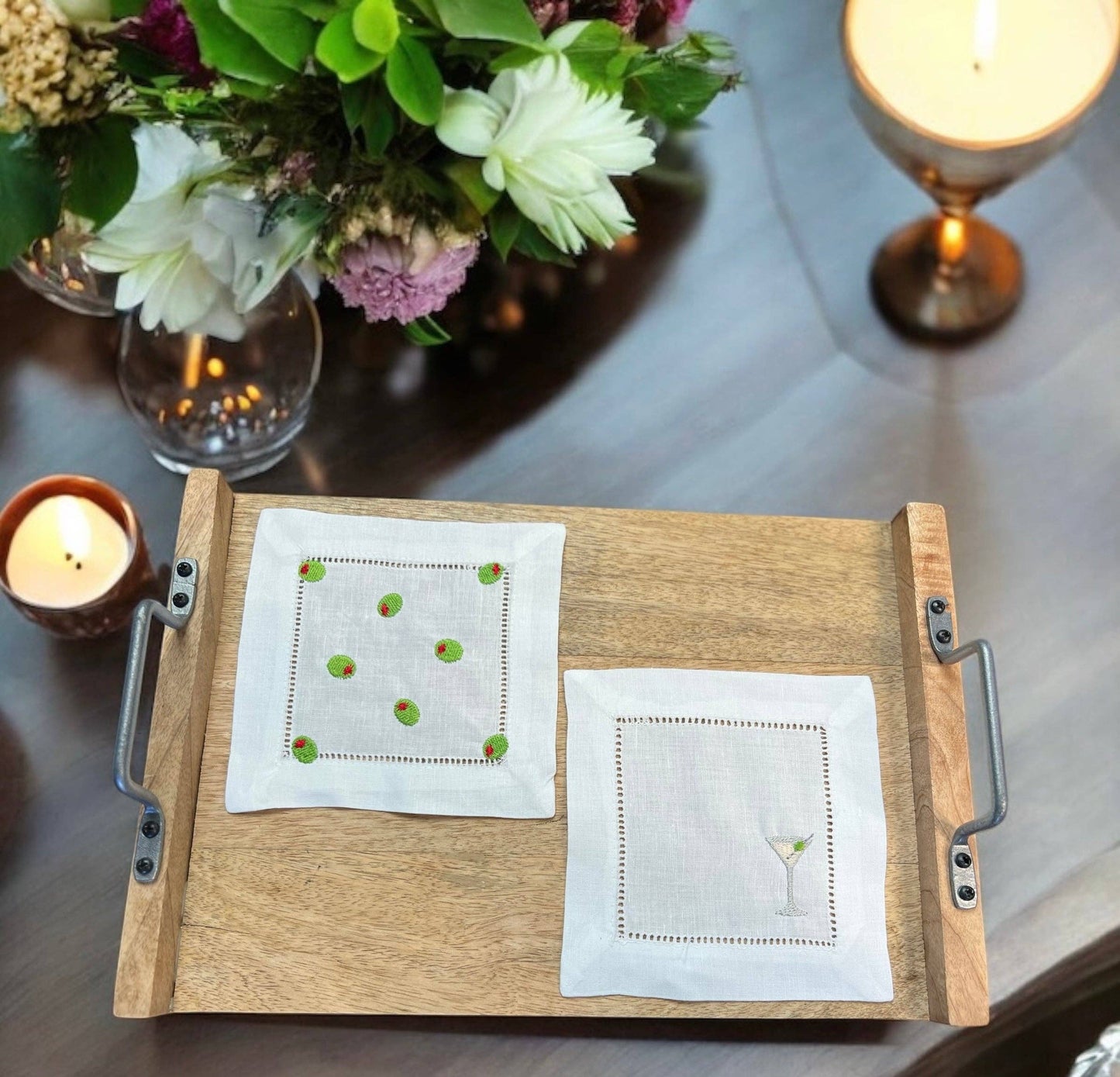 Embroidered Cocktail Napkins Olives