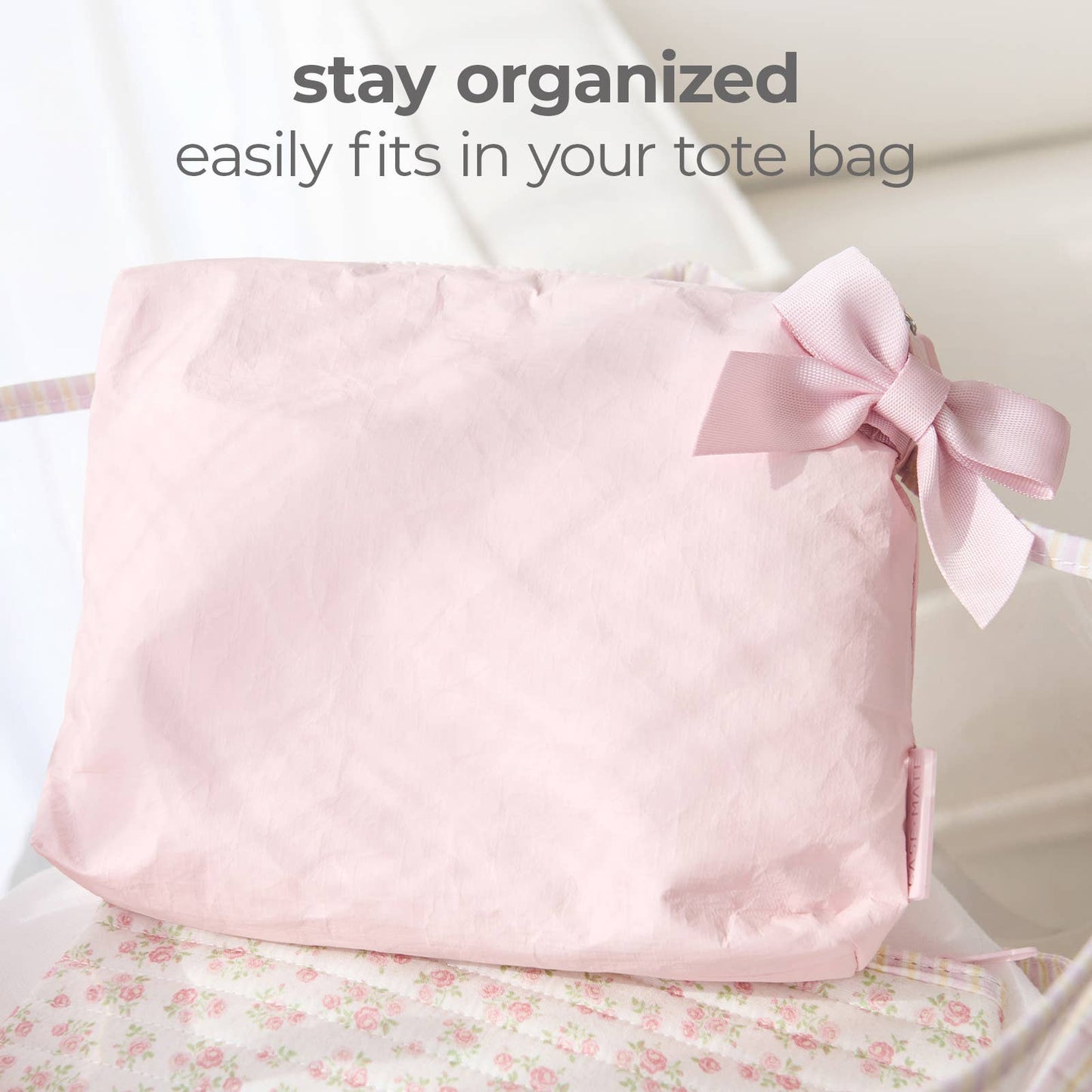 Case-Mate Ballet Pink Bow Crinkle Makeup Bag - Can be Embroidered