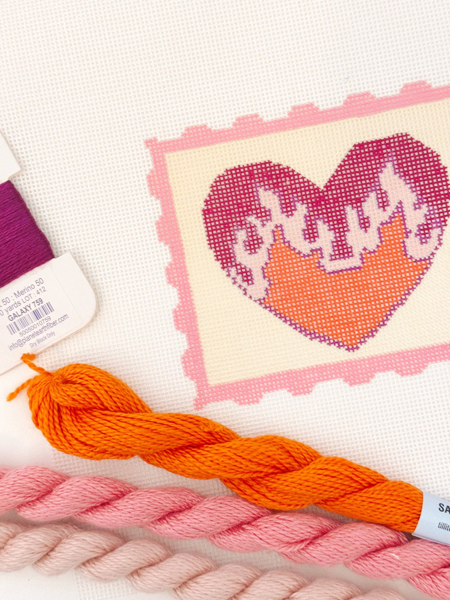 Heart Flame Stamp Needlepoint Canvas, 3”x3"
