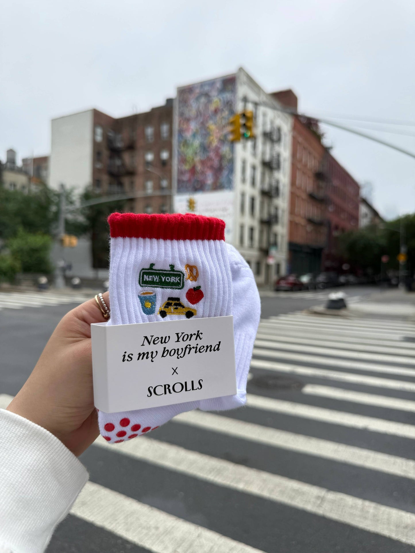 New York is my boyfriend x Scrolls Pilates Grip Socks