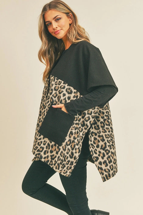 Leopard Pocket Kimono, Wrap, Cape