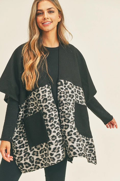 Leopard Pocket Kimono, Wrap, Cape