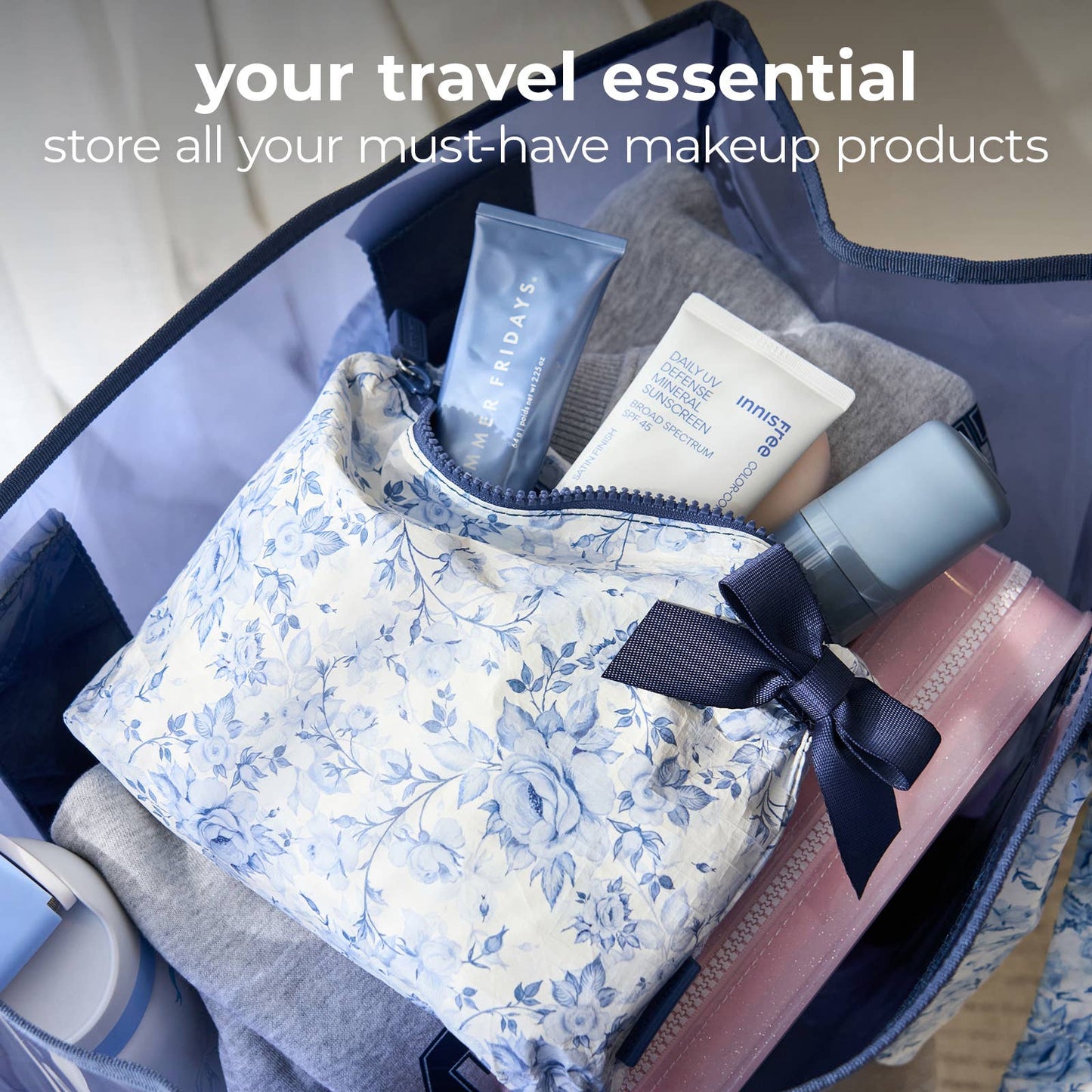 Case-Mate Something Navy Bow Crinkle Makeup Bag - Can be Embroidered