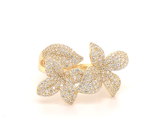 CZ Gold Double Flower Ring