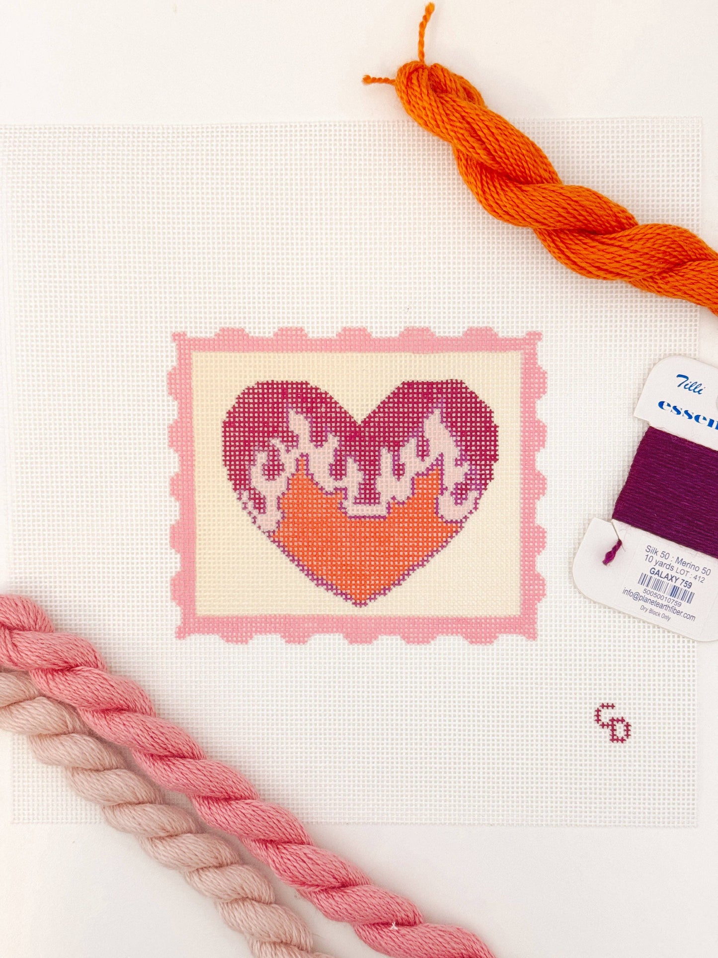 Heart Flame Stamp Needlepoint Canvas, 3”x3"