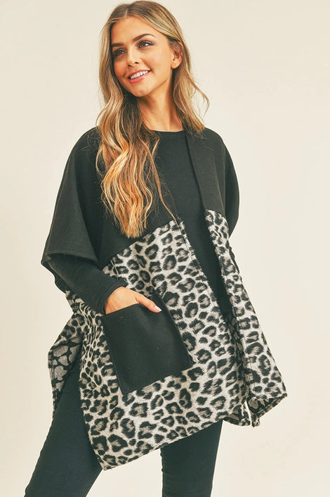 Leopard Pocket Kimono, Wrap, Cape