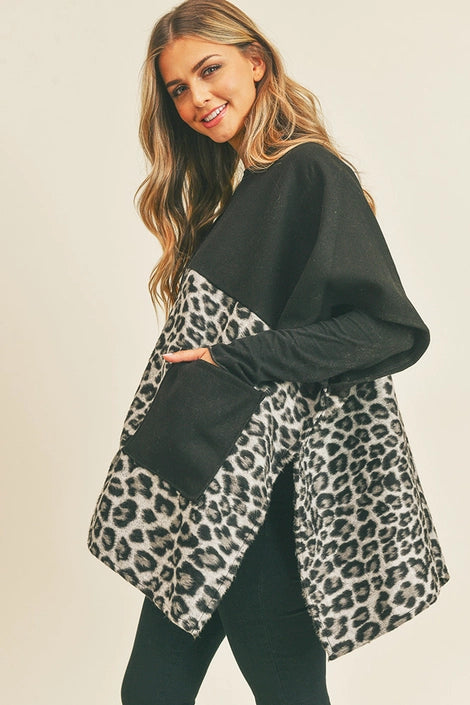 Leopard Pocket Kimono, Wrap, Cape