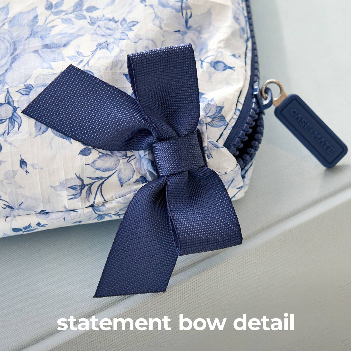 Case-Mate Something Navy Bow Crinkle Makeup Bag - Can be Embroidered