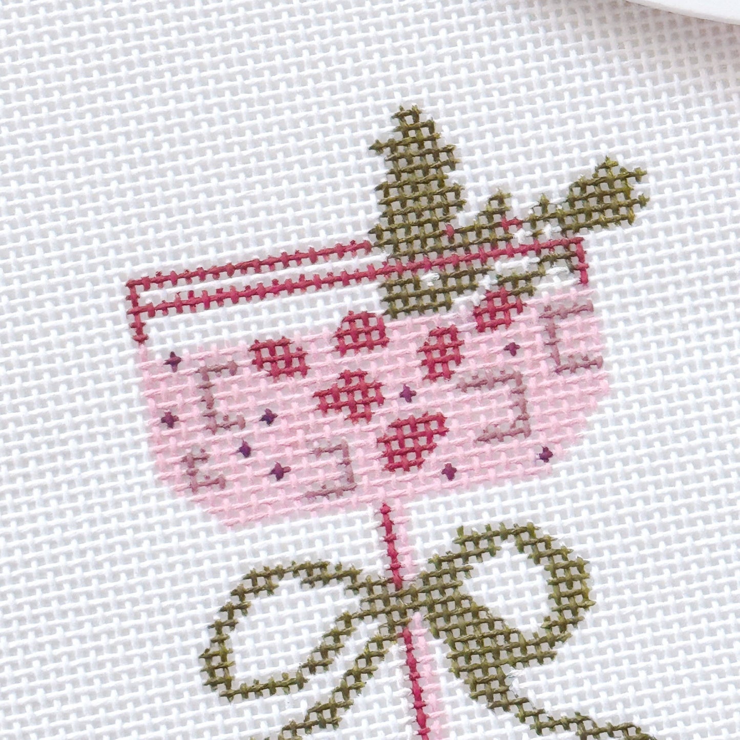 Christmas Cocktail Mini Needlepoint Canvas, Modern Needlepoint, 18 Mesh 2”x3” Design