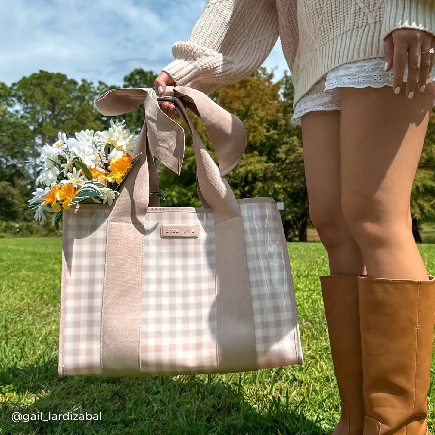 Case-Mate Latte Gingham Bow Jelly Tote Bag - Can be Embroidered