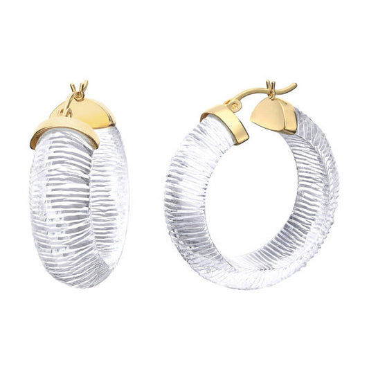 1.25 inch Clear Diamond Cut Wide Hoop Earrings