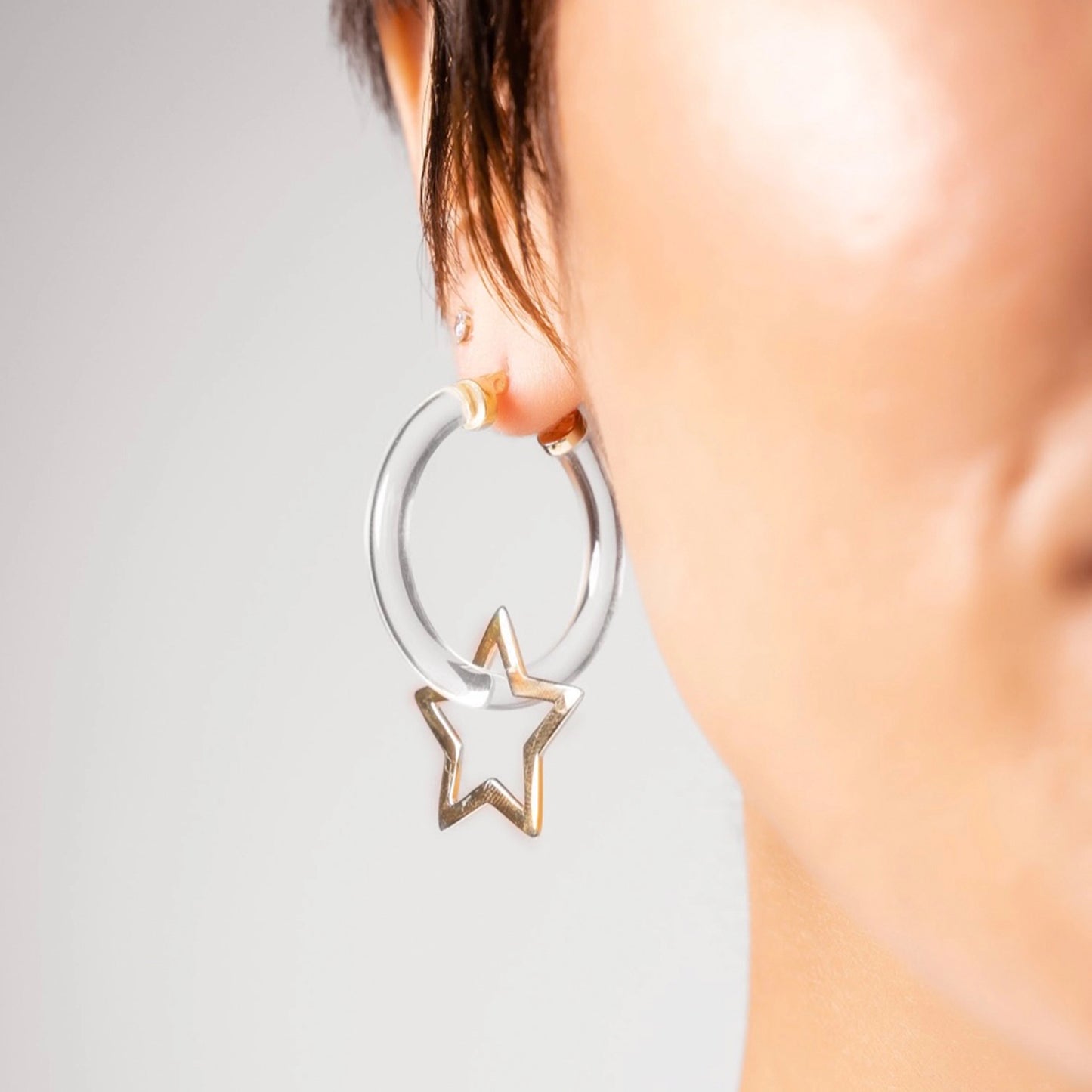 1.35 inch Star Disc Charm Hoops Earrings
