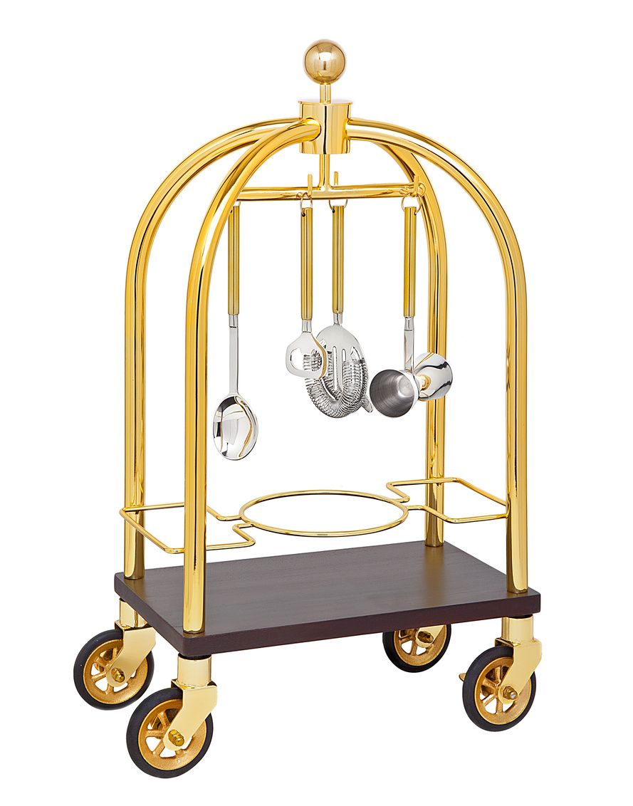 Luggage Cart Bar Set Gold with Glasses, Ice Bucket and Accessories