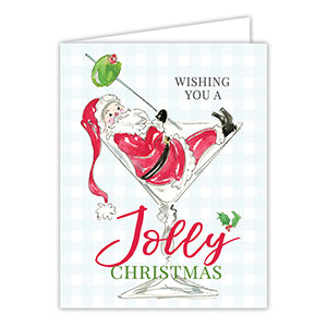 Wishing You A Jolly Christmas Handpainted Santa Cocktail Greeting Card