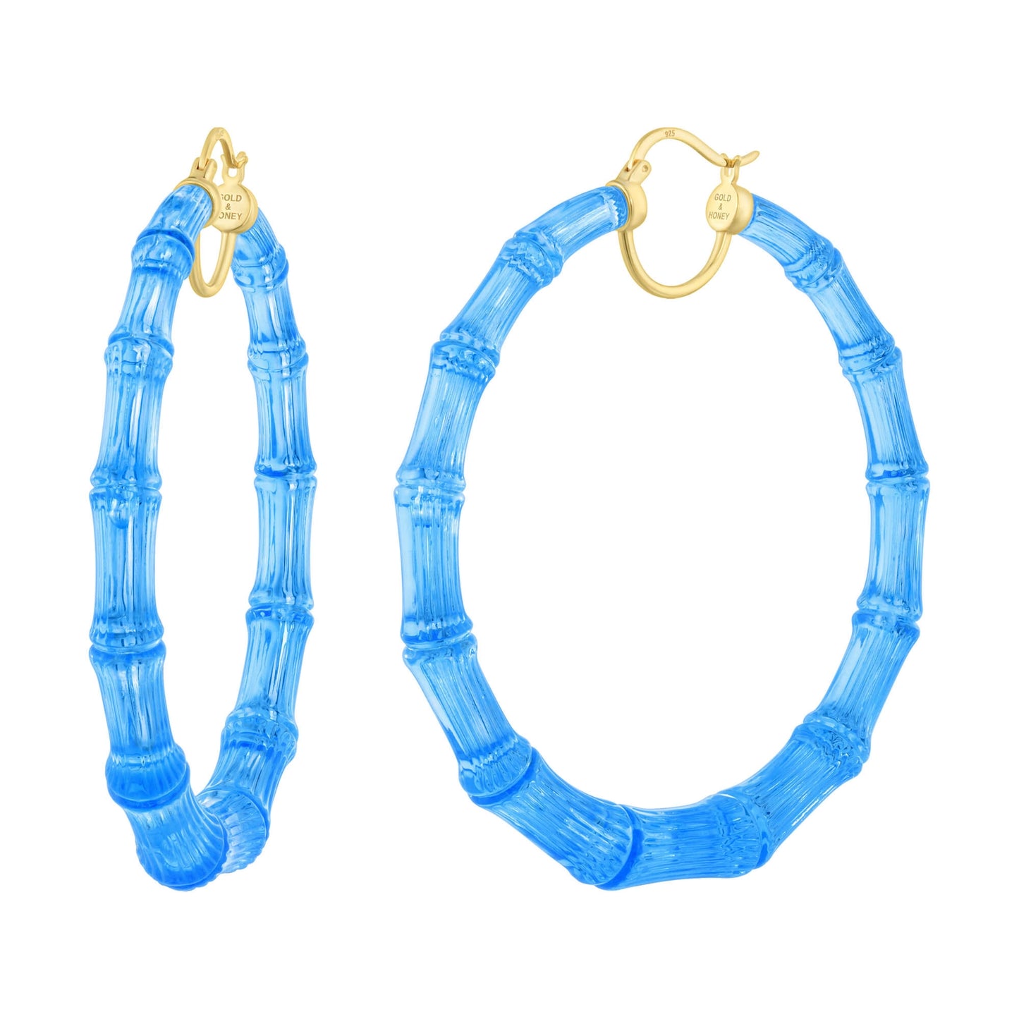 3" Blue Bamboo Hoop Earrings
