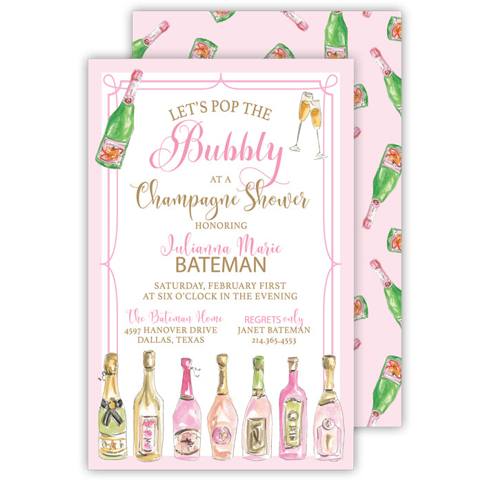 Handpainted Champagne Bottles Large Flat Invitation