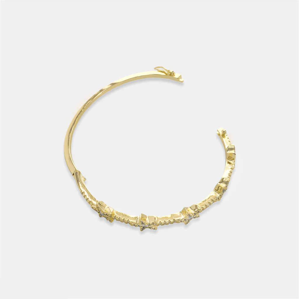 Cubic Zirconia Star Bangle Bracelet in Gold or Silver