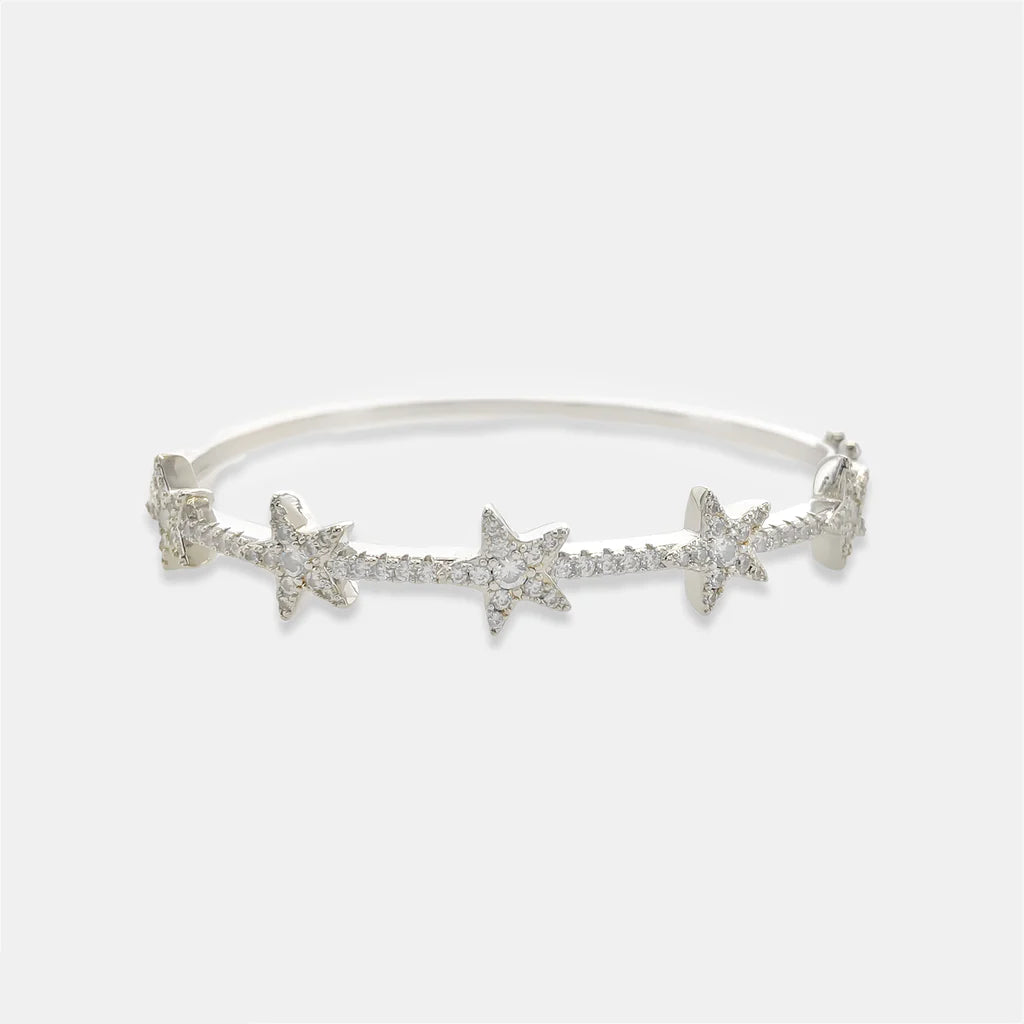 Cubic Zirconia Star Bangle Bracelet in Gold or Silver