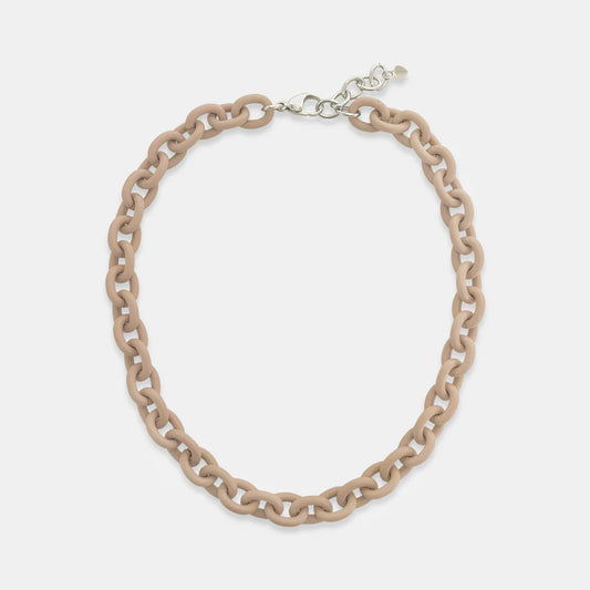 Enamel Oval Chain Necklace in Latte or Pink