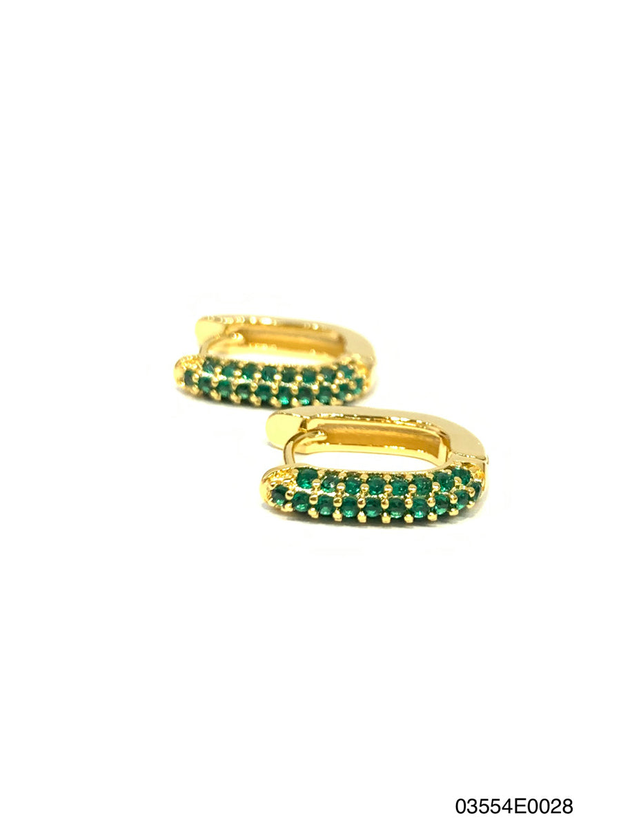 Ali elongated petite hoop earrings, Gold, Emerald