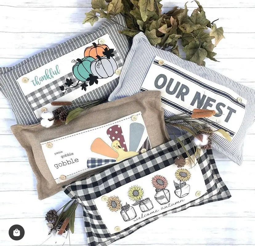 Seasonal Bundle Pillow Set: CHARCOAL/IVORY STRIPES (comes with foam insert and these 4 panels in back pocket)