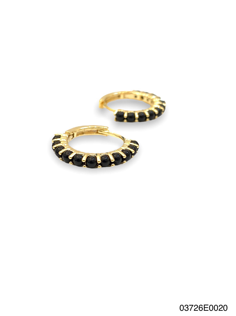 Azura huggie Earrings. Gold, Onyx, Small