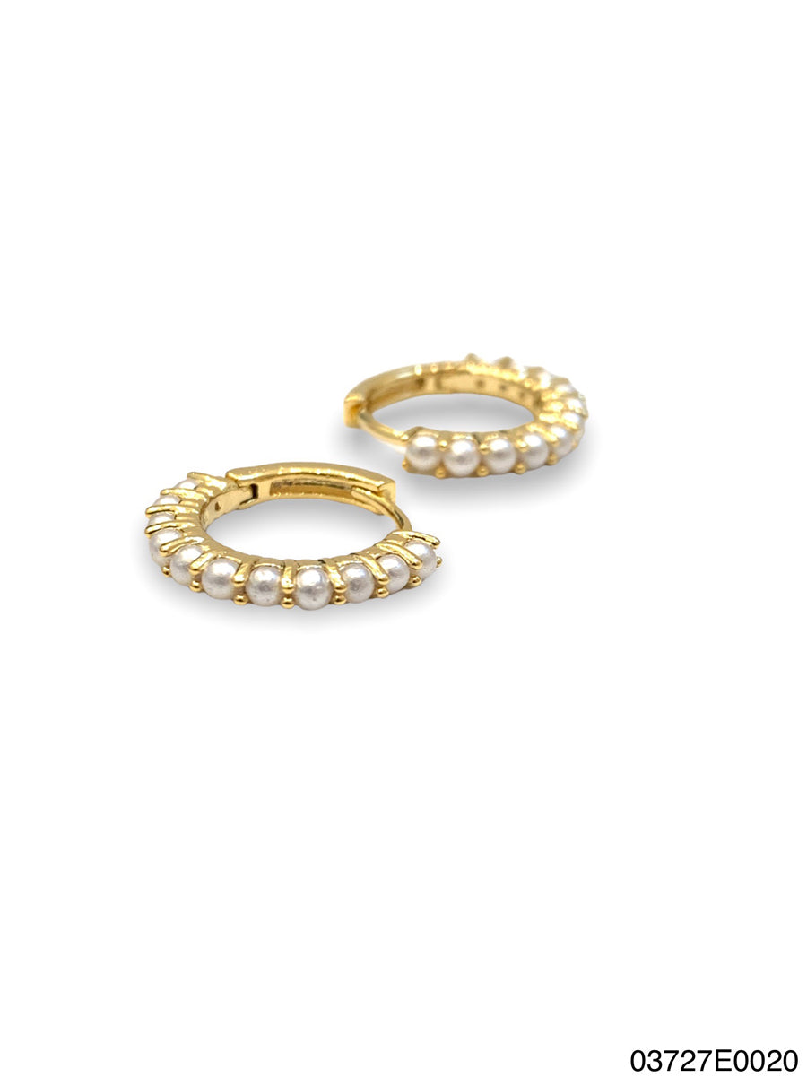 Azura huggie Earrings. Gold, Pearl, Small