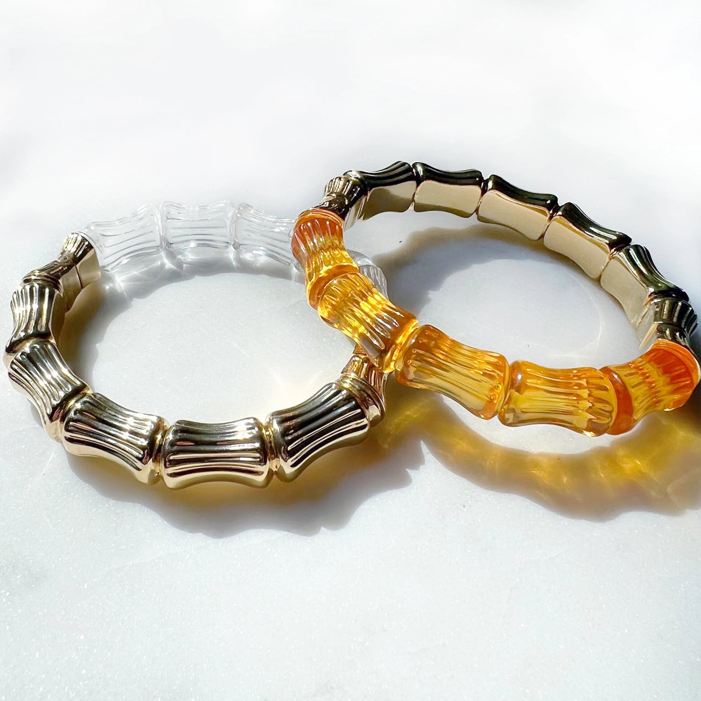 Bamboo Bangle Bracelet in Clear & Gold
