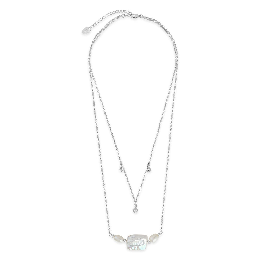 Bezel CZ and Pearl Layered Necklace