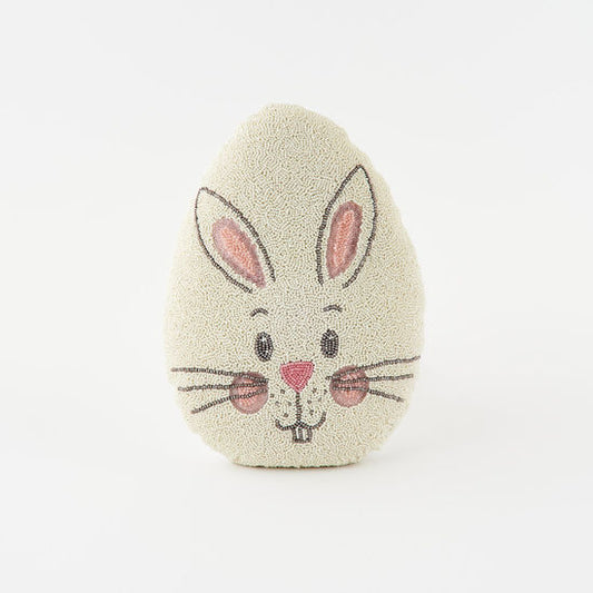 Bunny Egg Pillow, Beaded Cotton, 12" x 16" - Easter