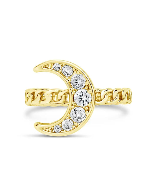 CZ Moon Chain Linked Ring in Gold or Silver