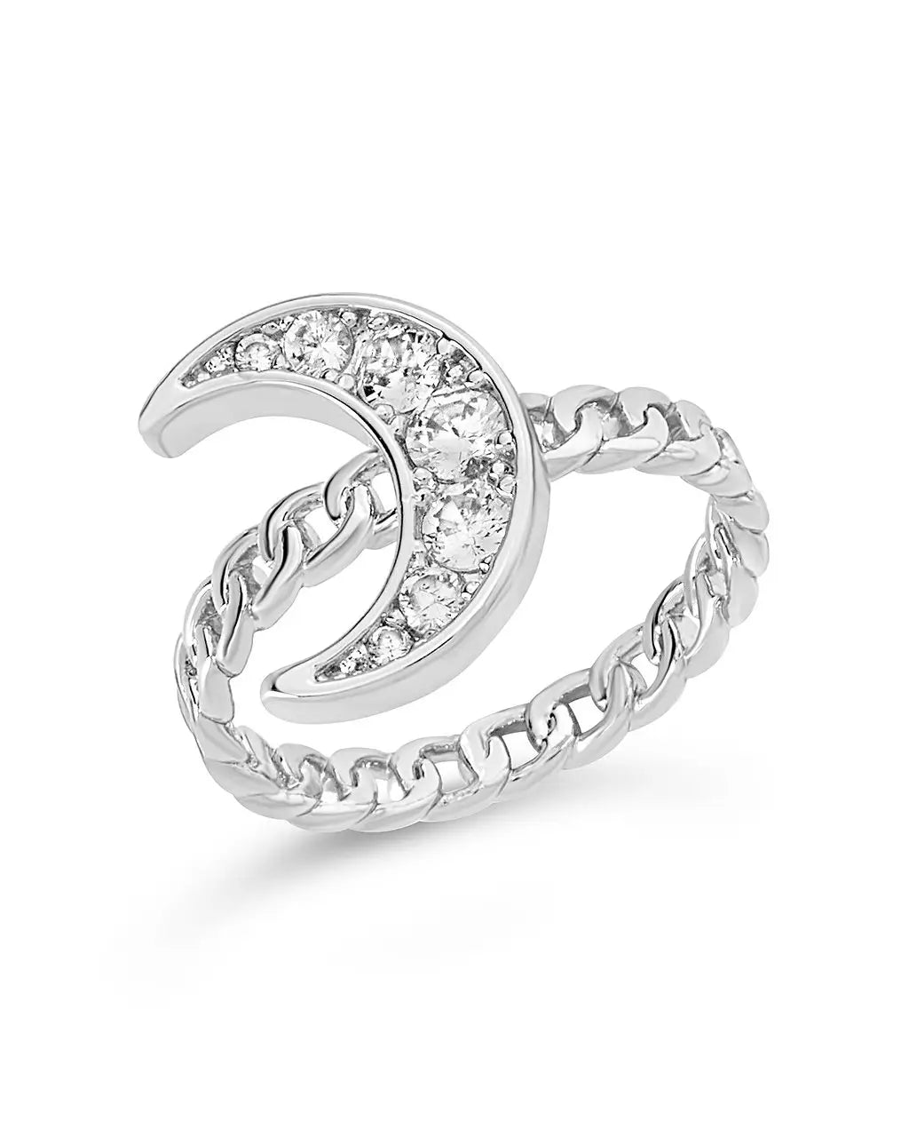 CZ Moon Chain Linked Ring in Gold or Silver