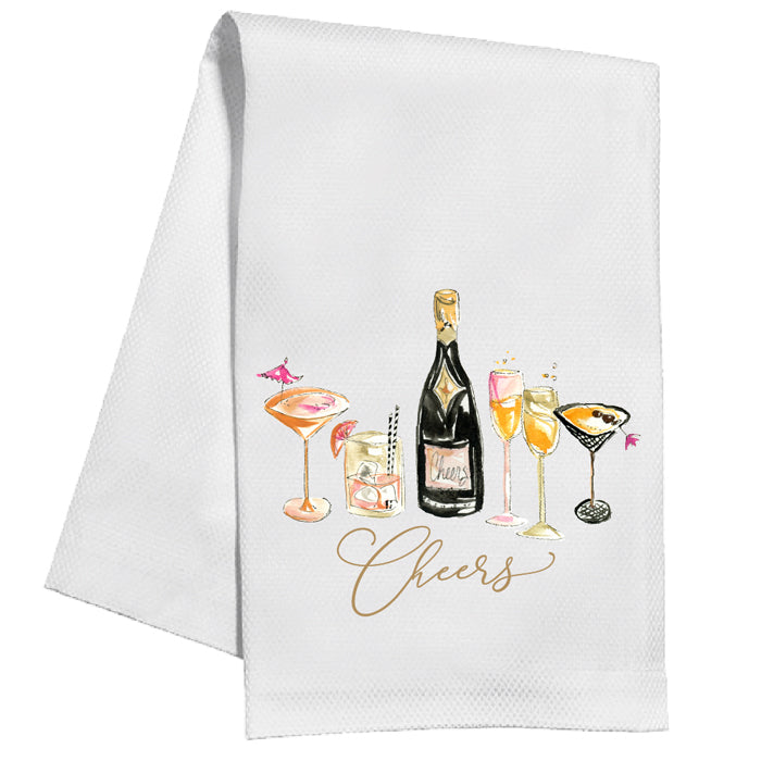 Cheers Handpainted Champagne Bottle with Glasses Kitchen Towel-New Year's