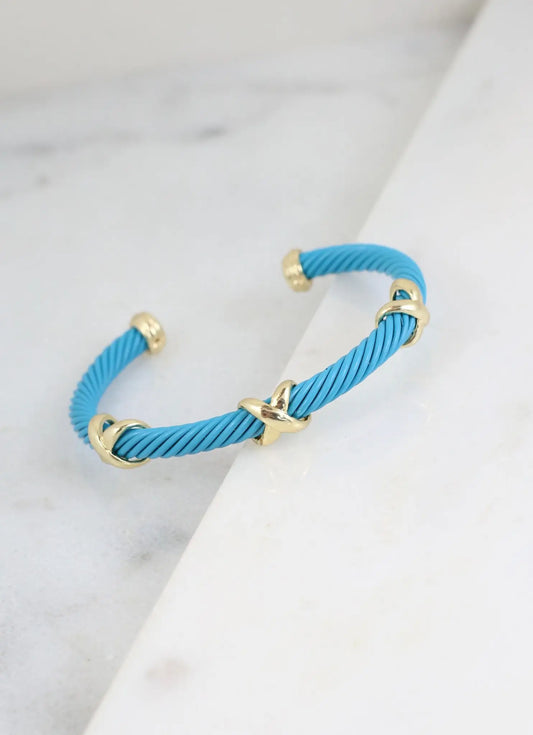 Daphney Cable Bracelet Cuff with X Accents Blue