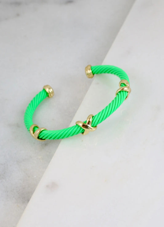 Daphney Cable Cuff Bracelet with X Accents Lime Green