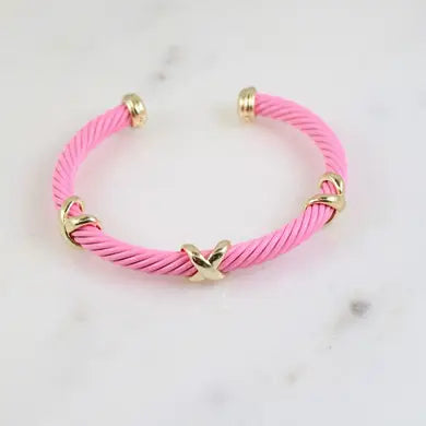 Daphney Cable Cuff Bracelet with X Accents Pink