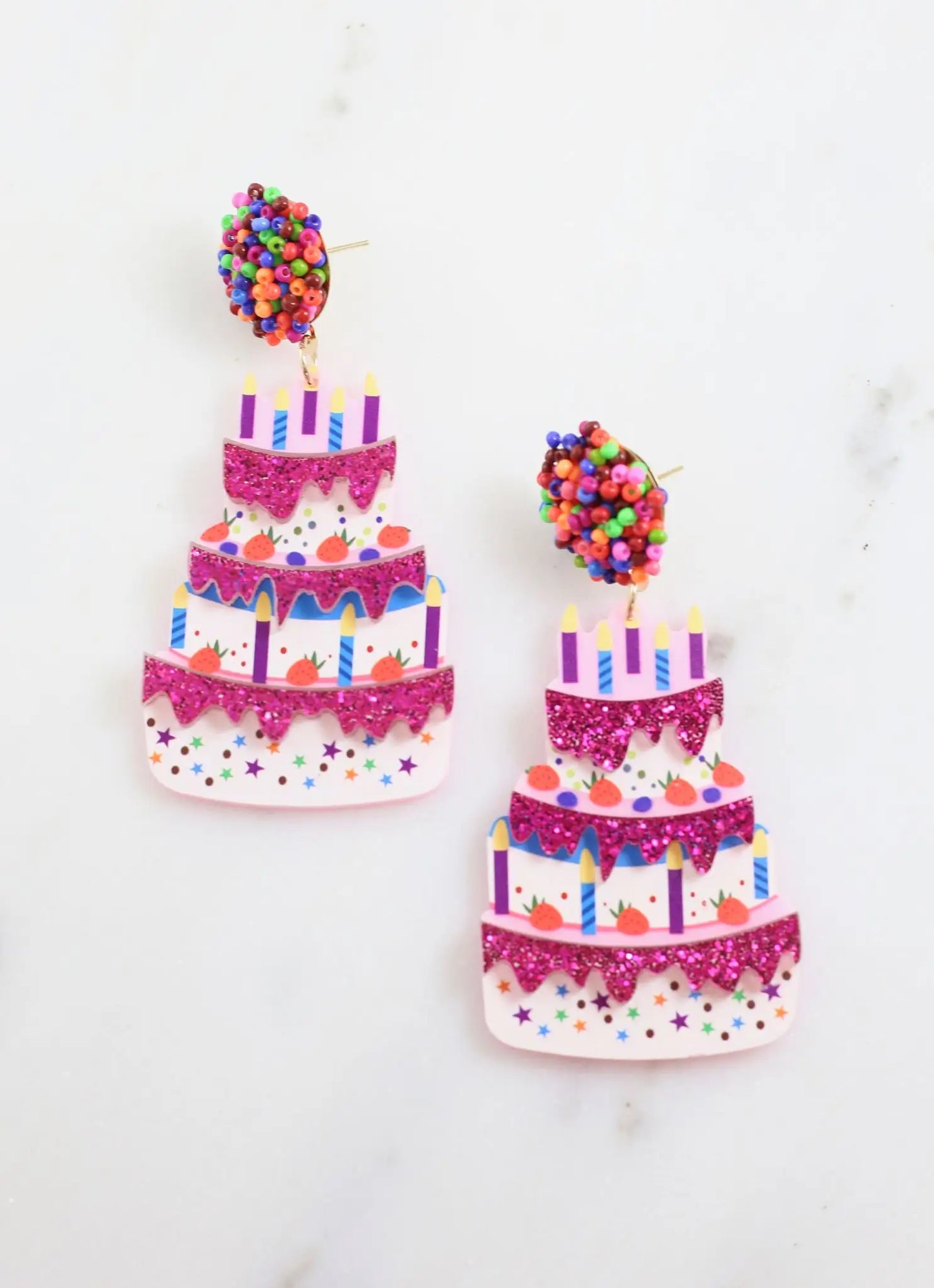 Decorated Birthday Cake Earring Fuchsia