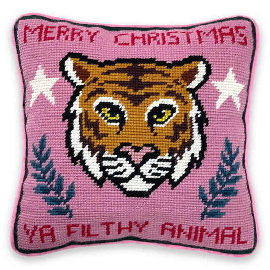 Filthy Animal Needlepoint  Christmas Pillow