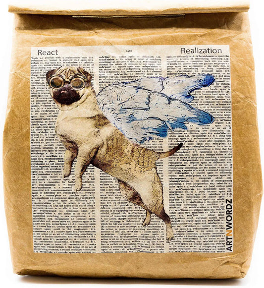 Flying Pug - Reusable & Insulated Tyvek Paper Kraft Art Lunch Bag – 8 hours Hot or Cold