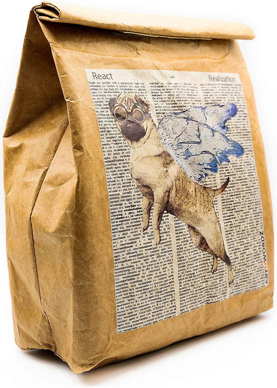 Flying Pug - Reusable & Insulated Tyvek Paper Kraft Art Lunch Bag – 8 hours Hot or Cold