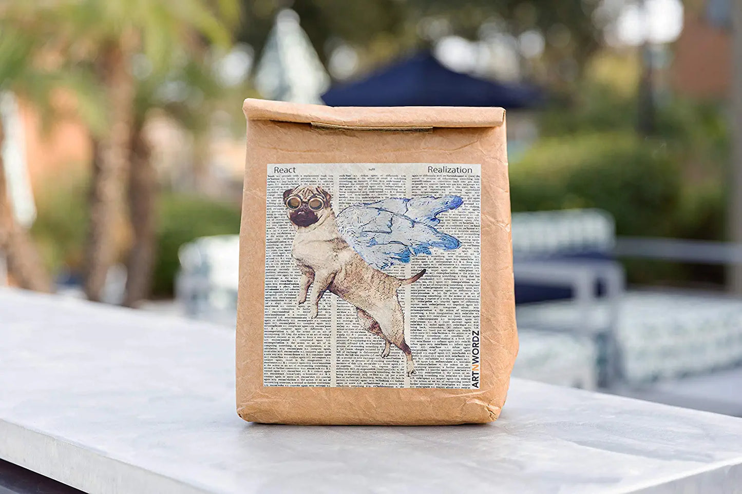 Flying Pug - Reusable & Insulated Tyvek Paper Kraft Art Lunch Bag – 8 hours Hot or Cold