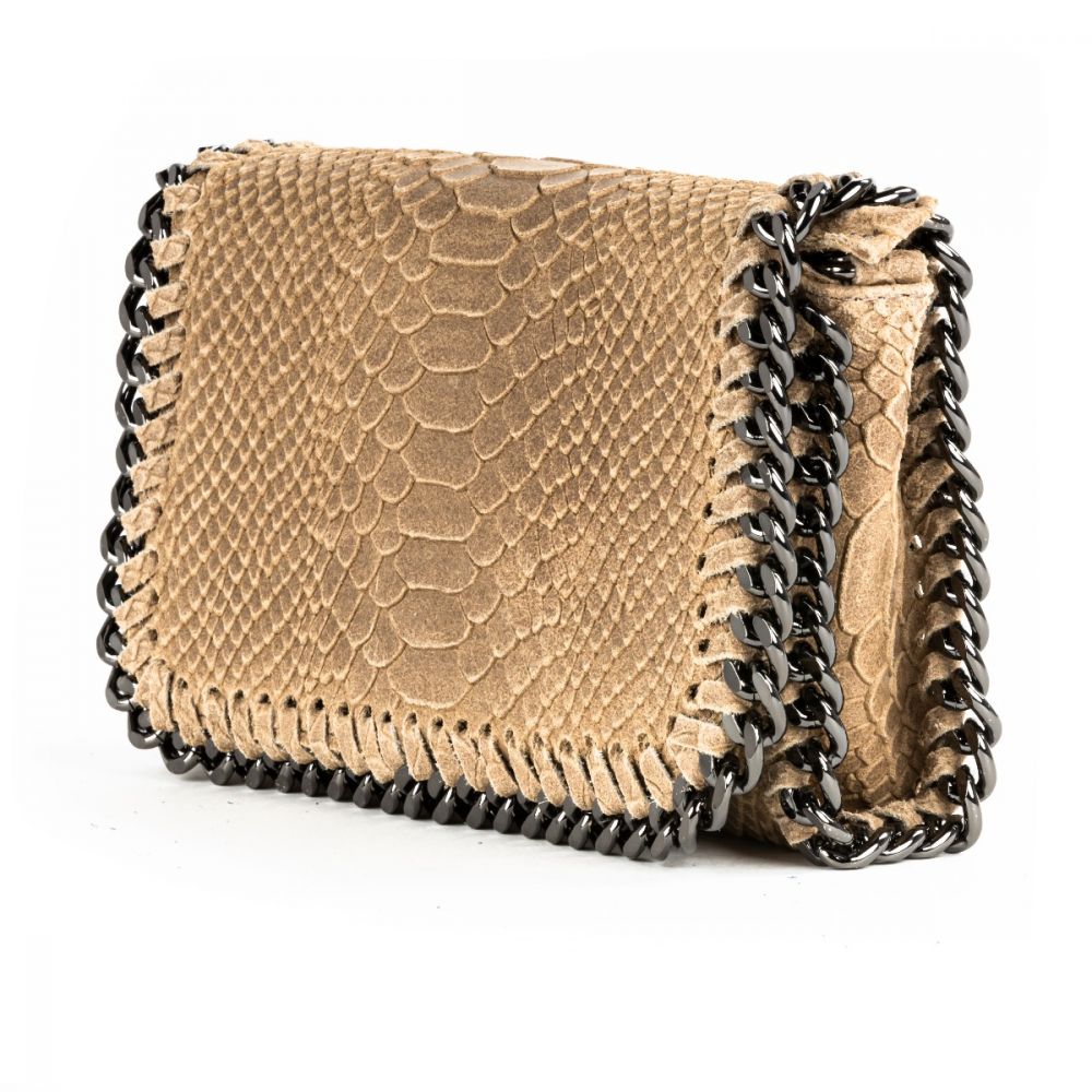 Beige Snakeskin Chain Leather Handbag from Italy