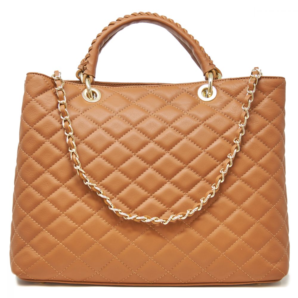 Quilted genuine Italian leather handbag in Cream, Black or Camel