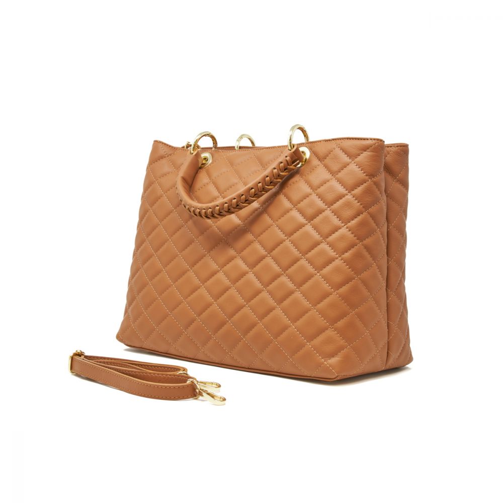 Quilted genuine Italian leather handbag in Cream, Black or Camel
