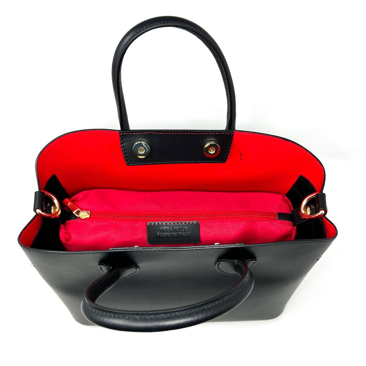 Black tote best sale red lining