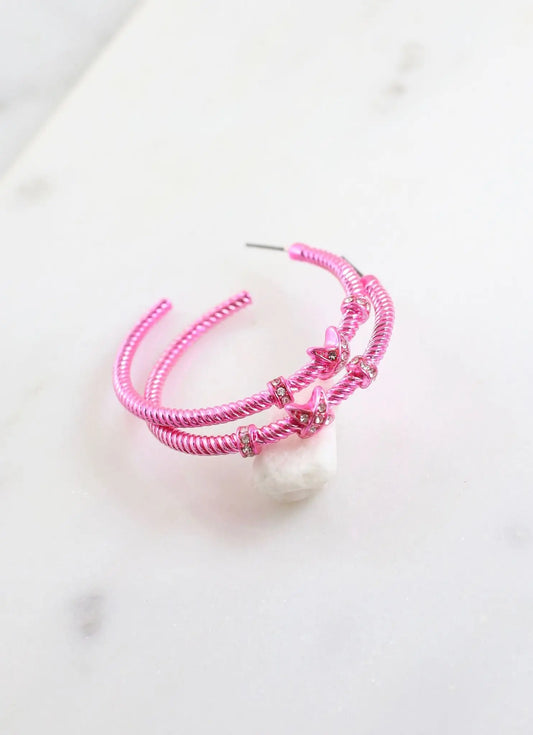 Gardenia CZ Cable Hoop Earring Pink
