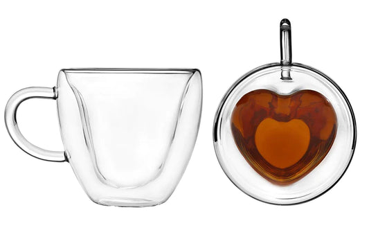 Double Walled Heart Coffee Mug 8oz - Set of 2