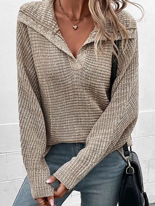 Heathered Horizontal-Ribbing Pullover Sweater